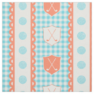 Preppy Golf Crest Gingham - Koralle & Türkis Stoff