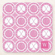 Preppy Golf Damask - Golfbälle und Schläger in Hot