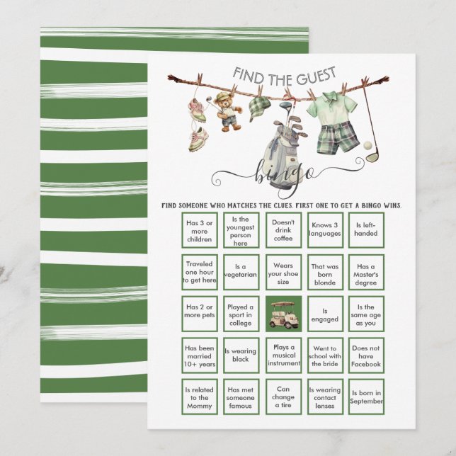 Preppy Golf Finde den Gast BINGO Einladung (Vorne/Hinten)