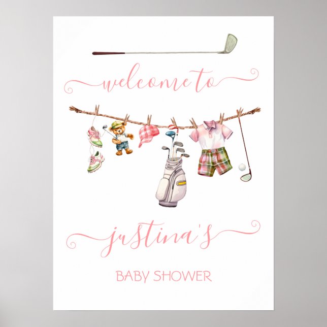 Preppy Golf Girl Baby Dusche Begrüßungszeichen Poster (Vorne)