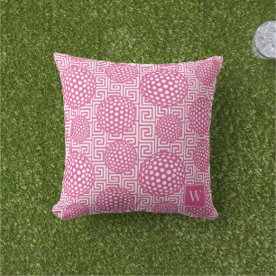 Preppy Golf Greek Key - Klassisches Hot Pink & Wei Kissen