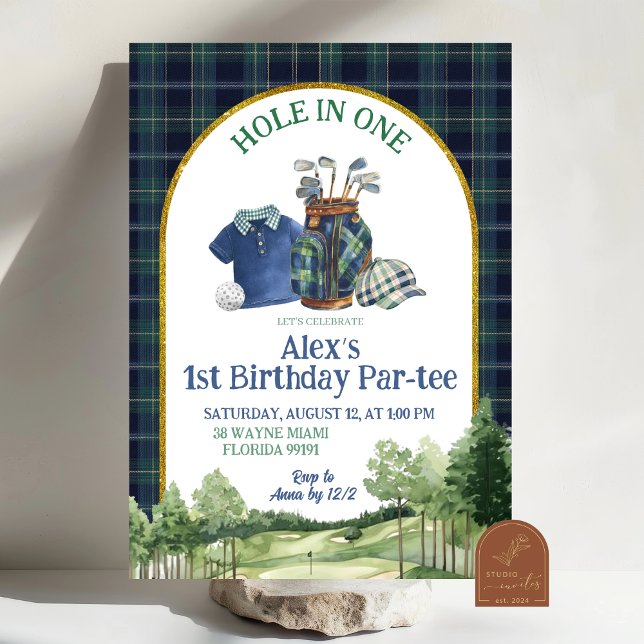 Preppy Golf Hole in One First Birthday Invitation (Créateur téléchargé)