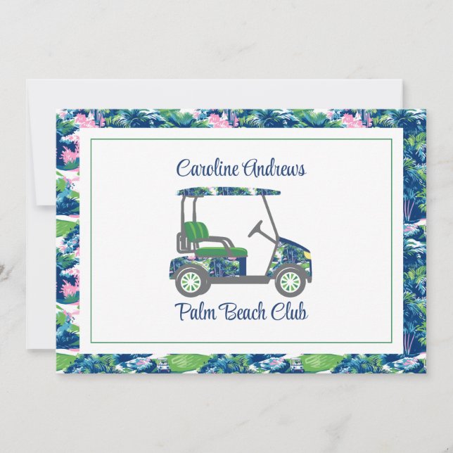 Preppy Golf Palm Beach Golf Cart Dankeskarte (Vorderseite)