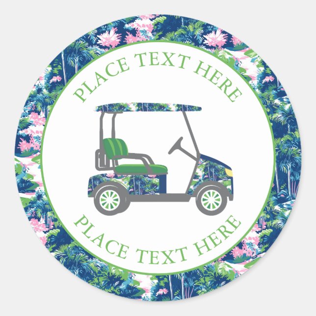 Preppy Golf Print Golf Cart Runder Aufkleber (Vorderseite)