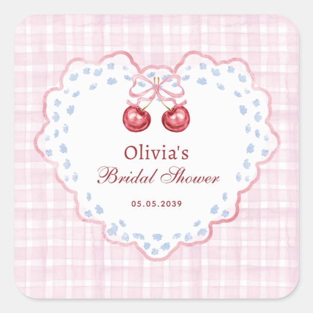 Preppy Grandmillenial Cherry am oberen Brautparty Quadratischer Aufkleber (Vorderseite)