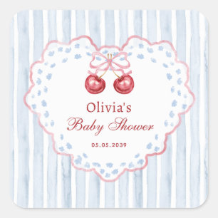 Preppy Grandmillenial Cherry auf Top Baby Dusche Quadratischer Aufkleber