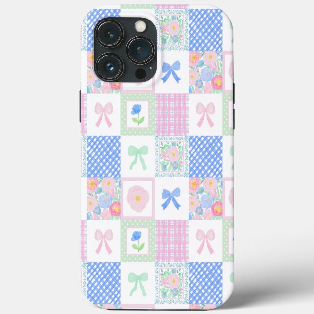Preppy Grandmillennial Bows Floral Tiles Case-Mate iPhone Hülle (Rückseite)