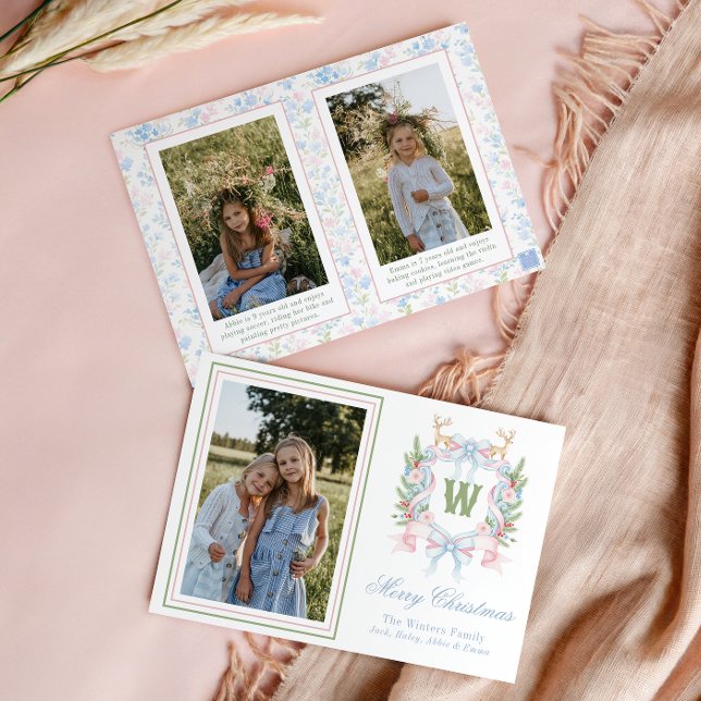 Preppy Grandmillennial Christmas Monogram Wappen Feiertagskarte (Von Creator hochgeladen)