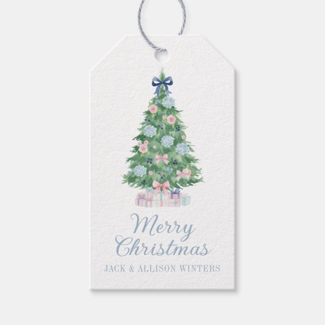 Preppy Grandmillennial Christmas Tree Geschenkanhänger (Vorderseite)