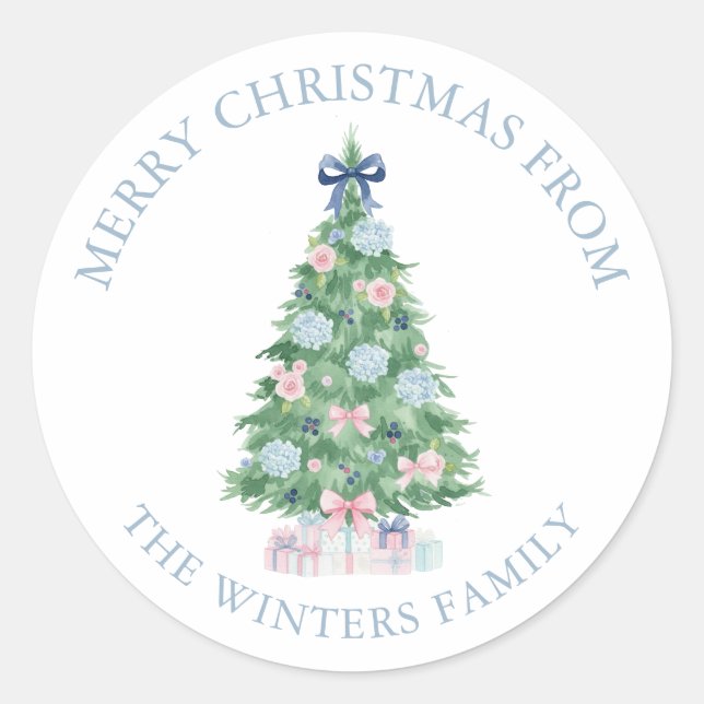 Preppy Grandmillennial Christmas Tree Gift Runder Aufkleber (Vorderseite)