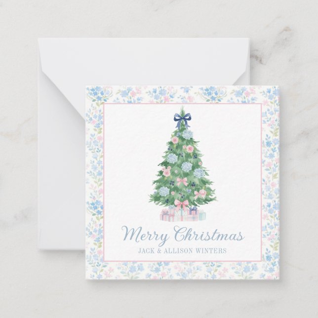 Preppy Grandmillennial Christmas Tree Mitteilungskarte (Vorderseite)