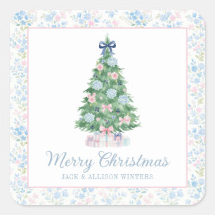 Preppy Grandmillennial Christmas Tree Quadratischer Aufkleber