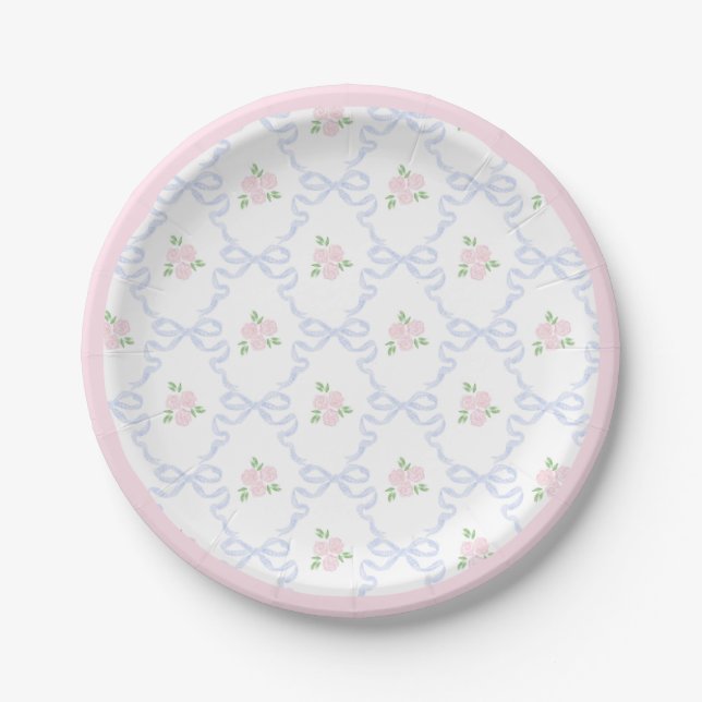 Preppy Grandmillennial Doland Me Pink Bows Pappteller (Vorderseite)