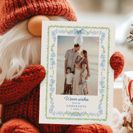 Preppy Grandmillennial Garland Weihnachts-Foto Feiertagskarte