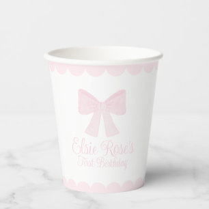 Preppy Grandmillennial Pink Bow Erster Geburtstag Pappbecher