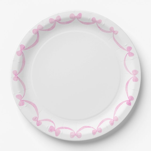 Preppy Grandmillennial Pink Bows Ribbon Pappteller (Vorderseite)