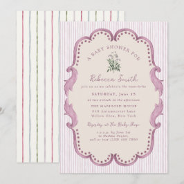 Preppy Grandmillennial Pink Girl Baby Shower Einladung