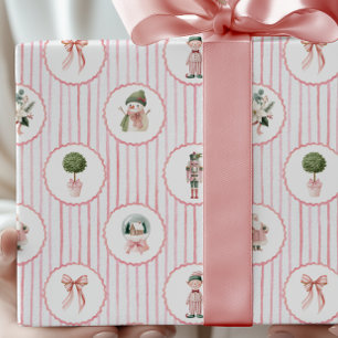 Preppy Grandmillennial Pink Nutcracker Weihnachten Geschenkpapier