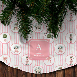 Preppy Grandmillennial Pink Nutcracker Weihnachten Polyester Weihnachtsbaumdecke