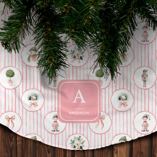 Preppy Grandmillennial Rosa Nussknacker Weihnachte Polyester Weihnachtsbaumdecke
