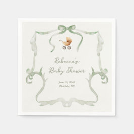 Preppy Grandmillennial Sage Green Baby Shower Serviette