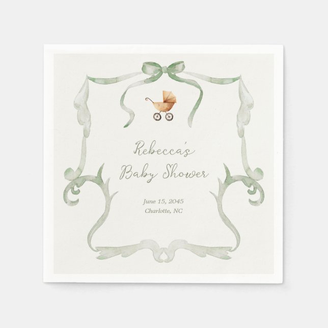 Preppy Grandmillennial Sage Green Baby Shower Serviette (Vorderseite)