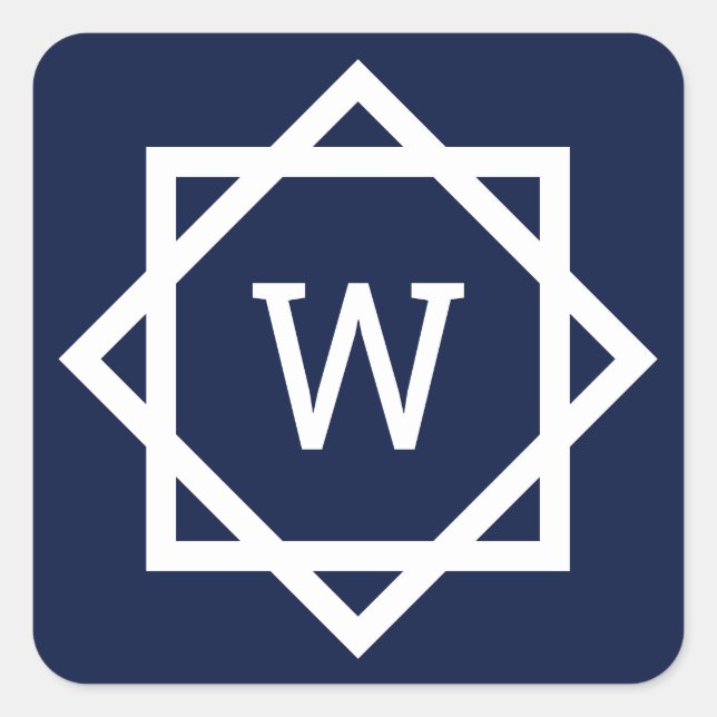 Preppy Graphic Border Monogram Quadratischer Aufkleber (Vorderseite)