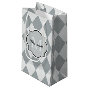 Preppy Gray Raute Girly Monogram und Name Kleine Geschenktüte