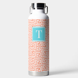 Preppy Greek Key Monogram - Coral & Turquoise Trinkflasche
