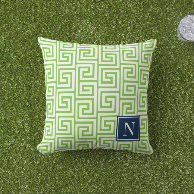 Preppy Greek Key Monogram – Lime Green & Navy Kissen (Golfball-Marker)
