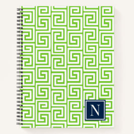 Preppy Greek Key Monogram – Lime Green & Navy Notizbuch