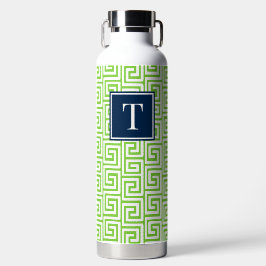 Preppy Greek Key Monogram - Lime Green & Navy Trinkflasche