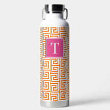 Preppy Greek Key Monogram - Orange & Hot Pink