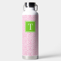Preppy Greek Key Monogram - Pink & Lime Green