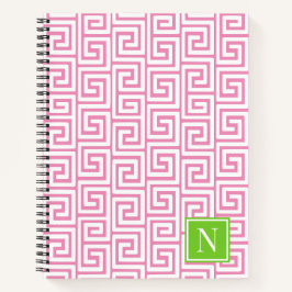 Preppy Greek Key Monogram – Pink & Lime Notizbuch