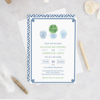 Preppy Green and Blue Hand Painted Boxwood Wedding