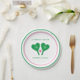 Preppy Green and Pink Wedding Pickleball Pappteller