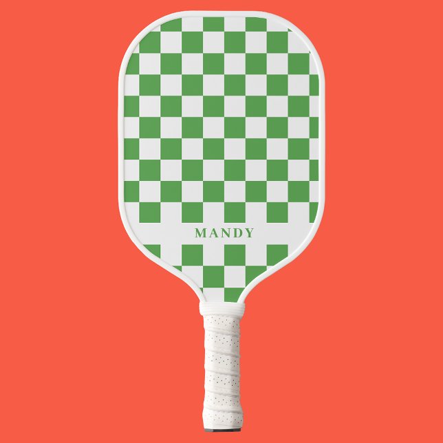 Preppy Green and White Checkerboard Custom Name Pickleball Schläger (Preppy Green and White Checkerboard Custom Name Pickleball Paddle
)