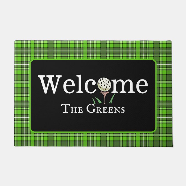 Preppy Green Kariert Golf Willkommensgrube Fußmatte (Vorderseite)