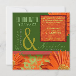 Preppy Green Orange Gerbera Floral Wedding Einladu Einladung