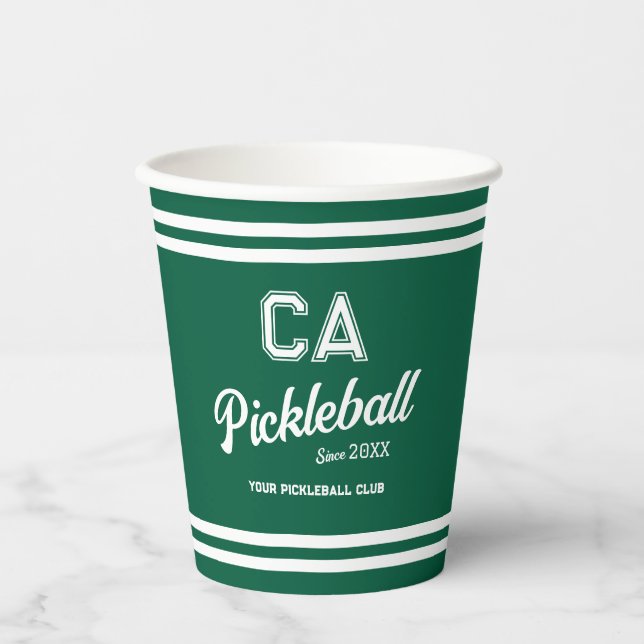 Preppy Green Pickleball Club Custom Wappen Party Pappbecher (Vorderseite)