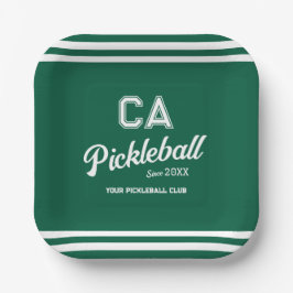 Preppy Green Pickleball Club Custom Wappen Party Pappteller