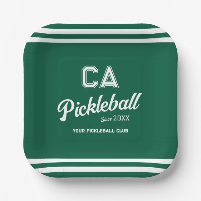 Preppy Green Pickleball Club Custom Wappen Party Pappteller (Vorderseite)