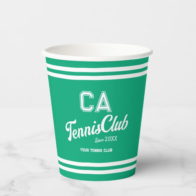 Preppy Green Tennis Club Custom Wappen Party Pappbecher (Vorderseite)