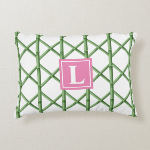 Preppy Green Trellis Bamboo Muster Monogram Dekokissen