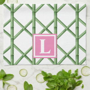 Preppy Green Trellis Bamboo Muster Monogram Geschirrtuch