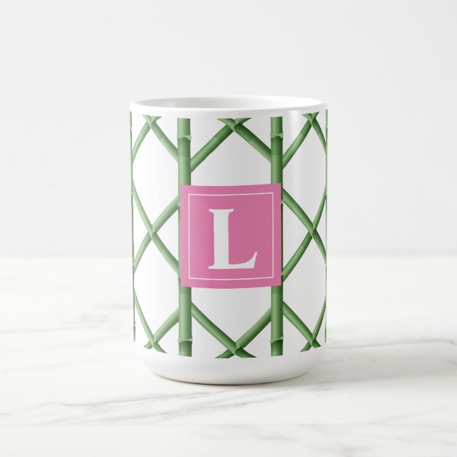 Preppy Green Trellis Bamboo Muster Monogram Kaffeetasse (Mittel)