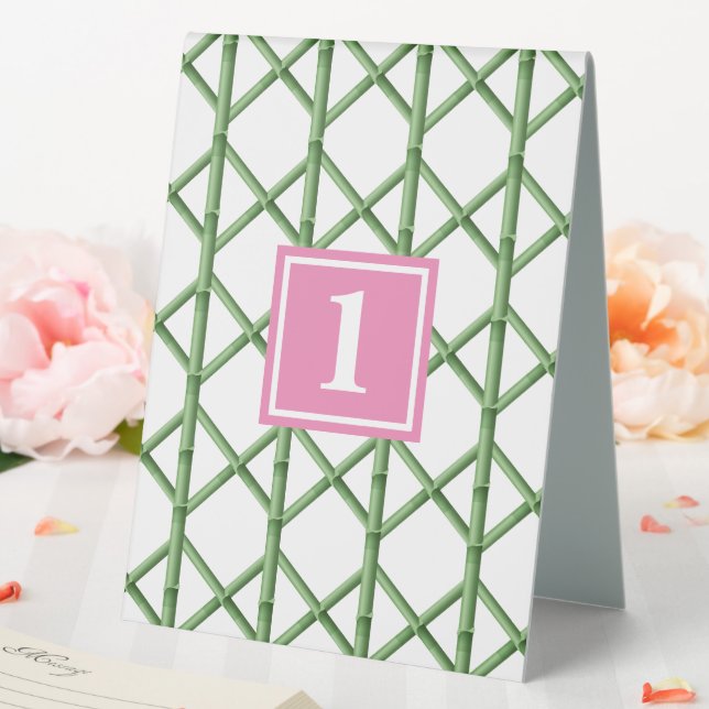 Preppy Green Trellis Bamboo Musternummer Tischaufsteller (In Situ (Hochzeit))