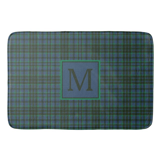 Preppy Green und Blue Kariert Monogram Badematte (Vorderseite)