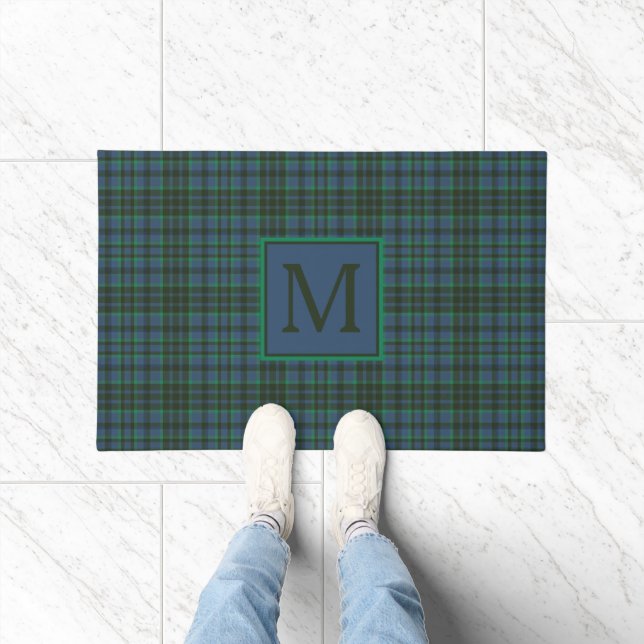 Preppy Green und Blue Kariert Monogram Fußmatte (Indoor)